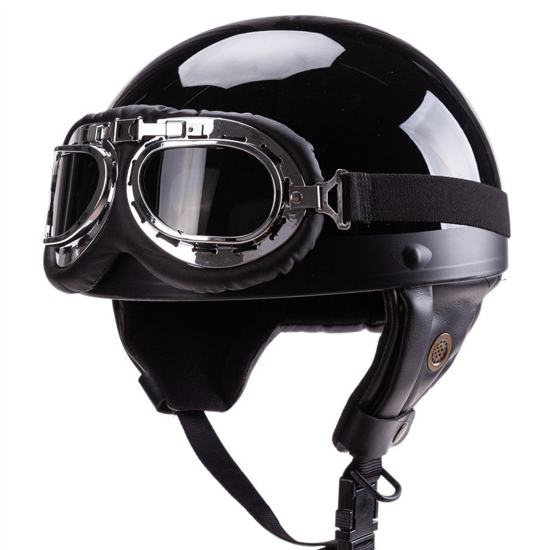 Vintage-Style Open-Face Motorcycle Helmet with Goggles Bowlift