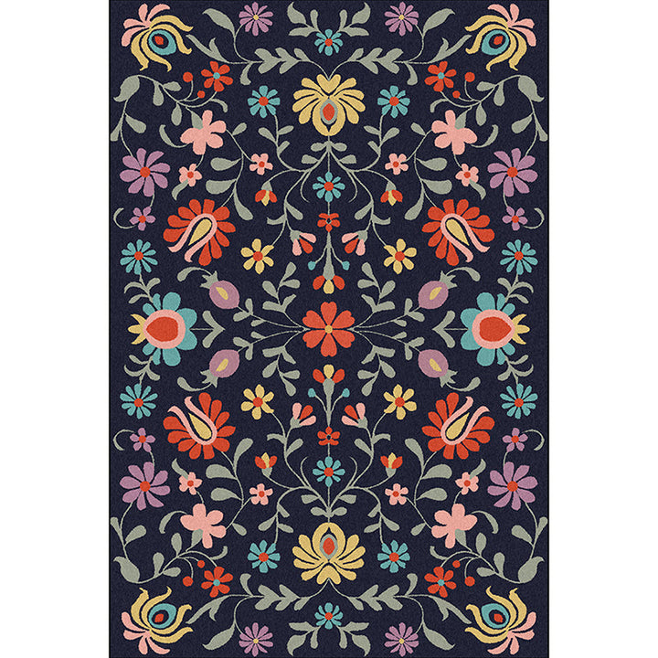 BowLift | Classic floral pattern rug with leaves Marine Polyester rug Machine washable Non-slip rug for the bedroom