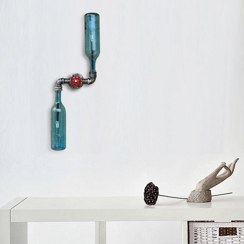 BowLift | Glass Gray/Blue Wall Light Wine Bottle 2 Lights Industrial Style Wall Mount Light for Living Room