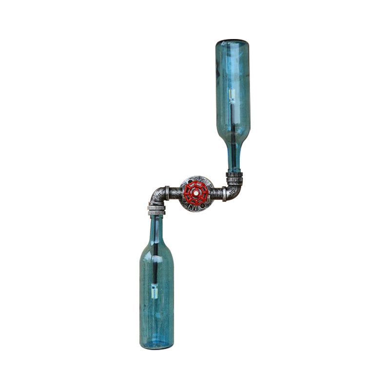 BowLift | Glass Gray/Blue Wall Light Wine Bottle 2 Lights Industrial Style Wall Mount Light for Living Room