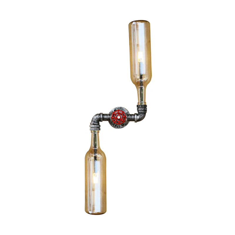 BowLift | Glass Gray/Blue Wall Light Wine Bottle 2 Lights Industrial Style Wall Mount Light for Living Room