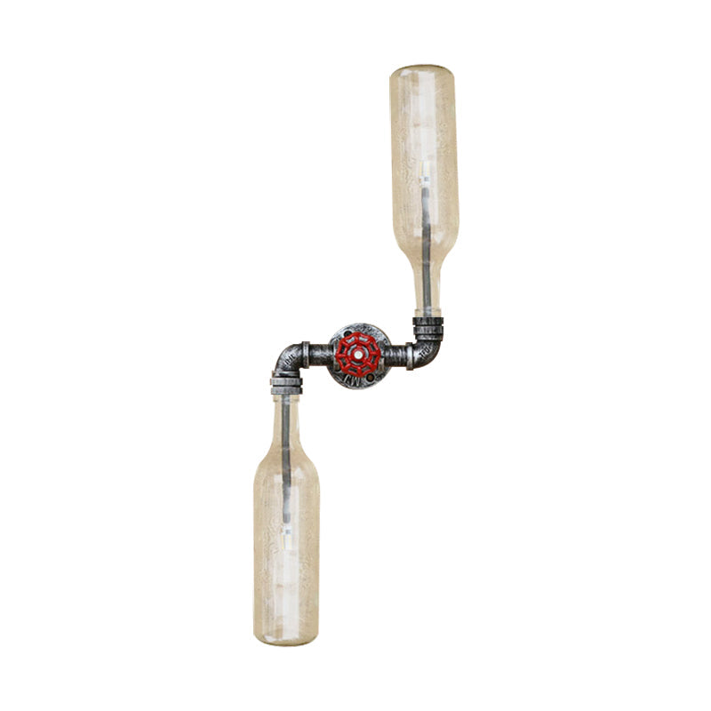 BowLift | Glass Gray/Blue Wall Light Wine Bottle 2 Lights Industrial Style Wall Mount Light for Living Room
