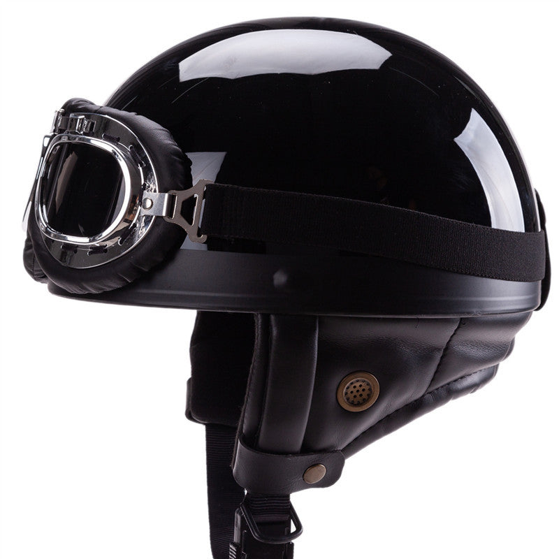 Vintage-Style Open-Face Motorcycle Helmet with Goggles Bowlift