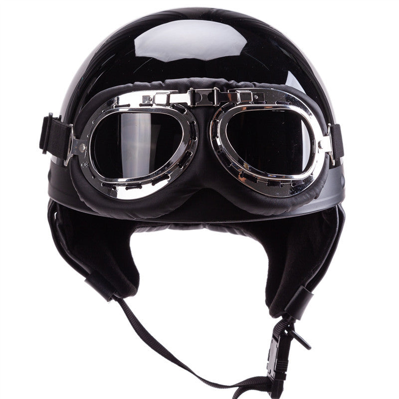 Vintage-Style Open-Face Motorcycle Helmet with Goggles Bowlift