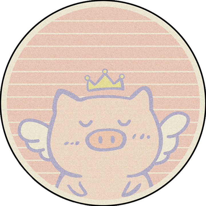 BowLift | Unique Kids Rug in Pink Animal Pig Wings Stripe Pattern Rug Polyester Machine Washable Carpet for Nursery