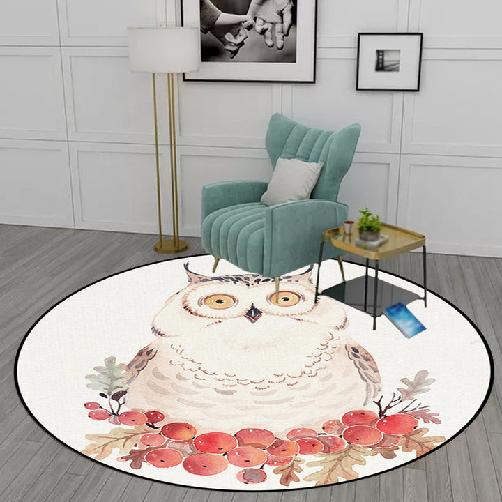 BowLift | Cute Kids Rug in White Animal Owl Rabbit Sloth Pattern Rug Polyester Non-Slip Washable Rug for the Children's Room