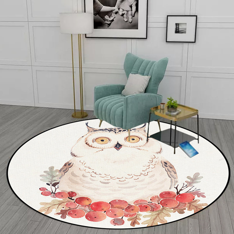 BowLift | Cute Kids Rug in White Animal Owl Rabbit Sloth Pattern Rug Polyester Non-Slip Washable Rug for the Children's Room