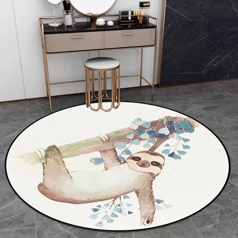 BowLift | Cute Kids Rug in White Animal Owl Rabbit Sloth Pattern Rug Polyester Non-Slip Washable Rug for the Children's Room