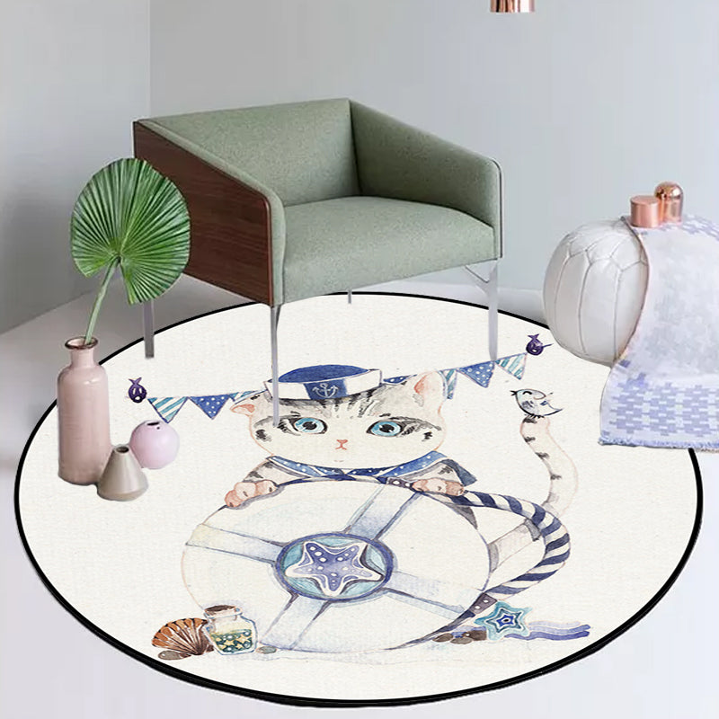 BowLift | Cute Kids Rug in White Animal Owl Rabbit Sloth Pattern Rug Polyester Non-Slip Washable Rug for the Children's Room
