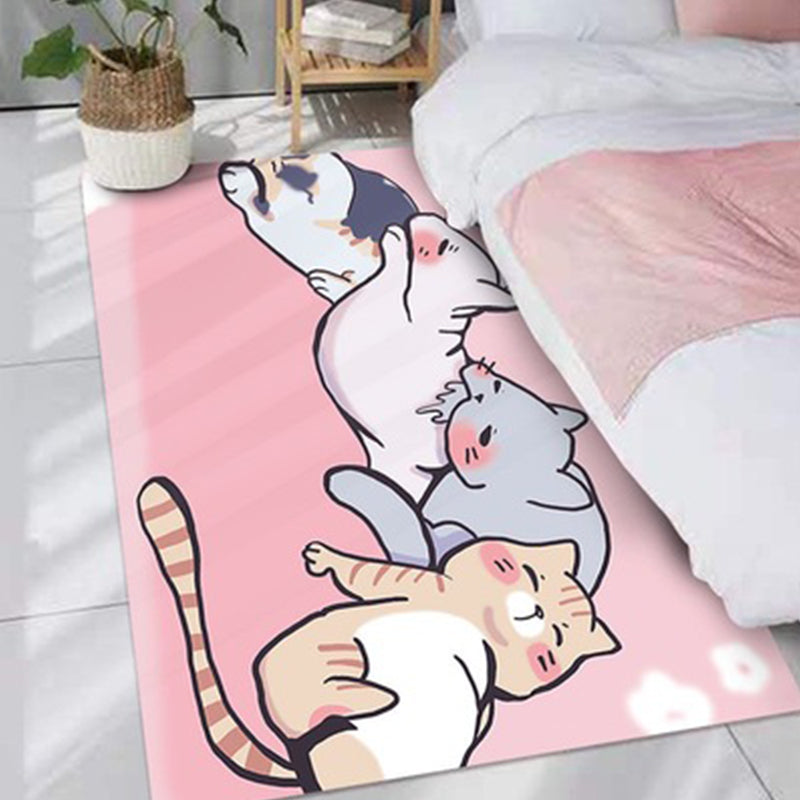 BowLift | Stylish children's rug in pink animal unicorn cat rabbit pattern rug polyester pet-friendly rug for the children's room