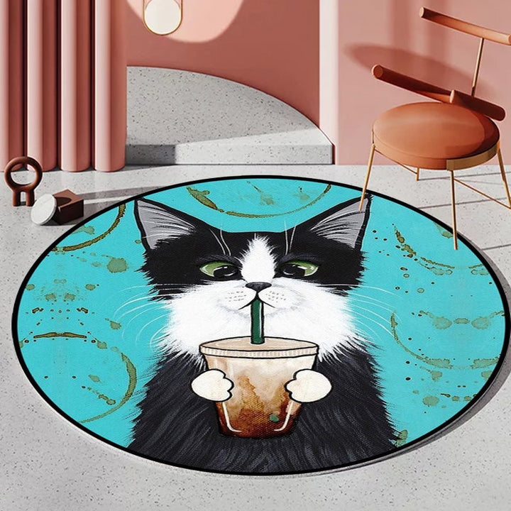 BowLift | Blue and Green Children's Room Rug Children's Animal Dress Cat Leaf Pattern Rug Polyester Washable Rug