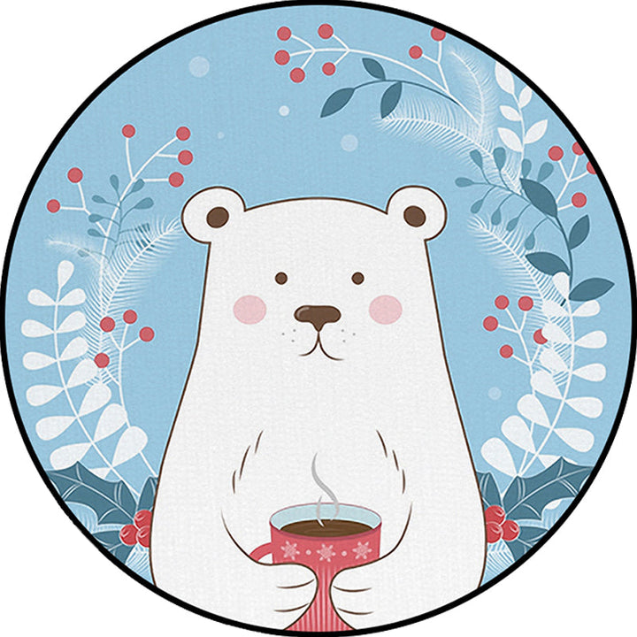 BowLift | Kids Bedroom Carpet in Blue Animal Bear Leaf Drink Print Carpet Polyester Anti-Slip Back Carpet