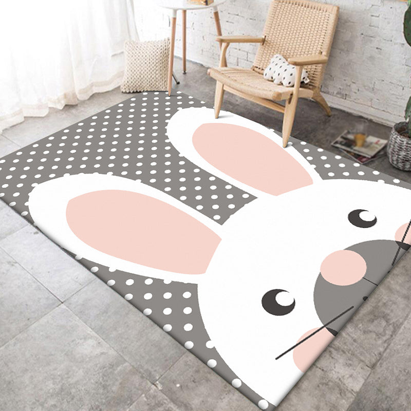 BowLift | Gray Children's Room Carpet Children's Animal Rabbit Dots Pattern Area Rug Polyester Non-Slip Back Carpet
