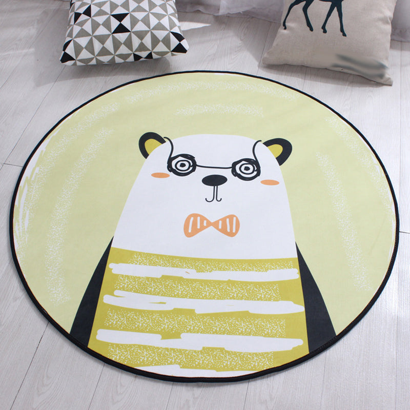 BowLift | Stylish Kids Rug in Yellow and Green Animal Horse Whale Panda Pattern Rug Polyester Non-Slip Back Carpet for Children's Room