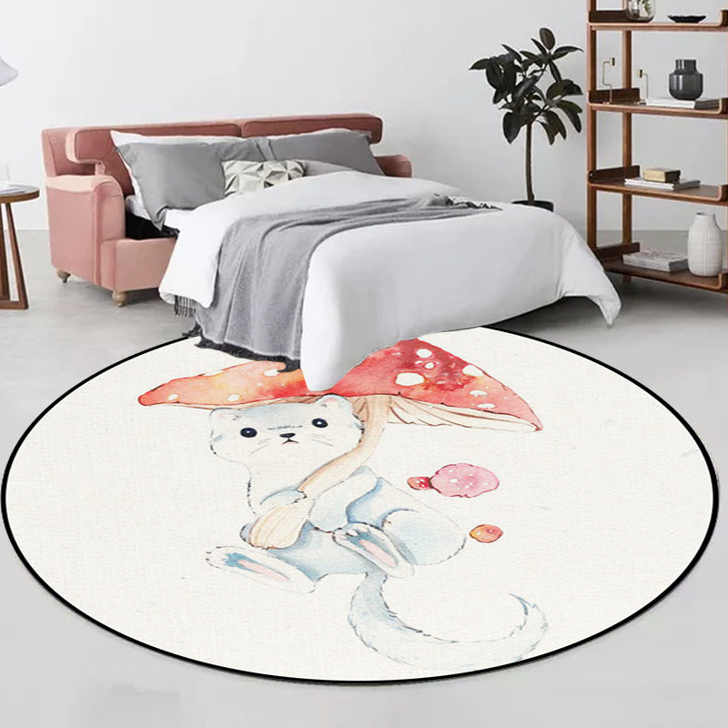 BowLift | Children's Room Rug in White Animal Fox Koala Alpaca Print Rug Polyester Pet Friendly Washable Area Rug