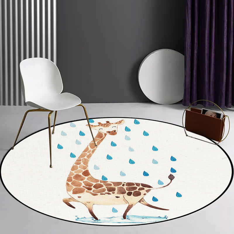BowLift | Children's Room Rug in White Animal Fox Koala Alpaca Print Rug Polyester Pet Friendly Washable Area Rug