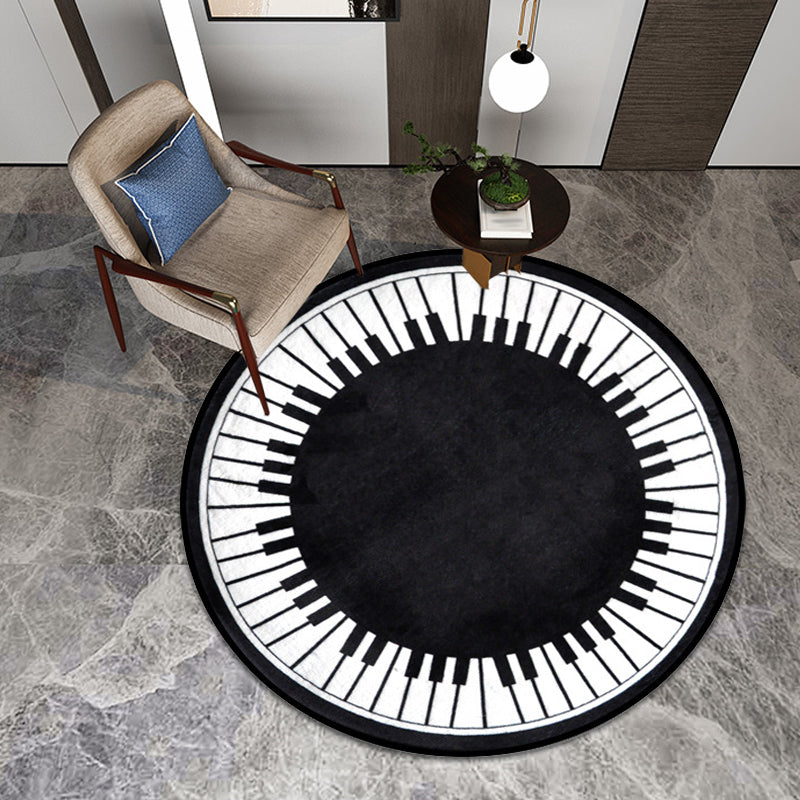 BowLift | Stylish Children's Rug in Black and White Music Piano Pattern Rug Polyester Pet Friendly Carpet for Nursery