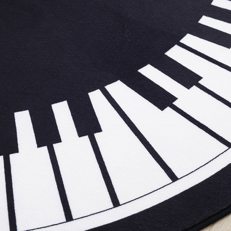 BowLift | Stylish Children's Rug in Black and White Music Piano Pattern Rug Polyester Pet Friendly Carpet for Nursery