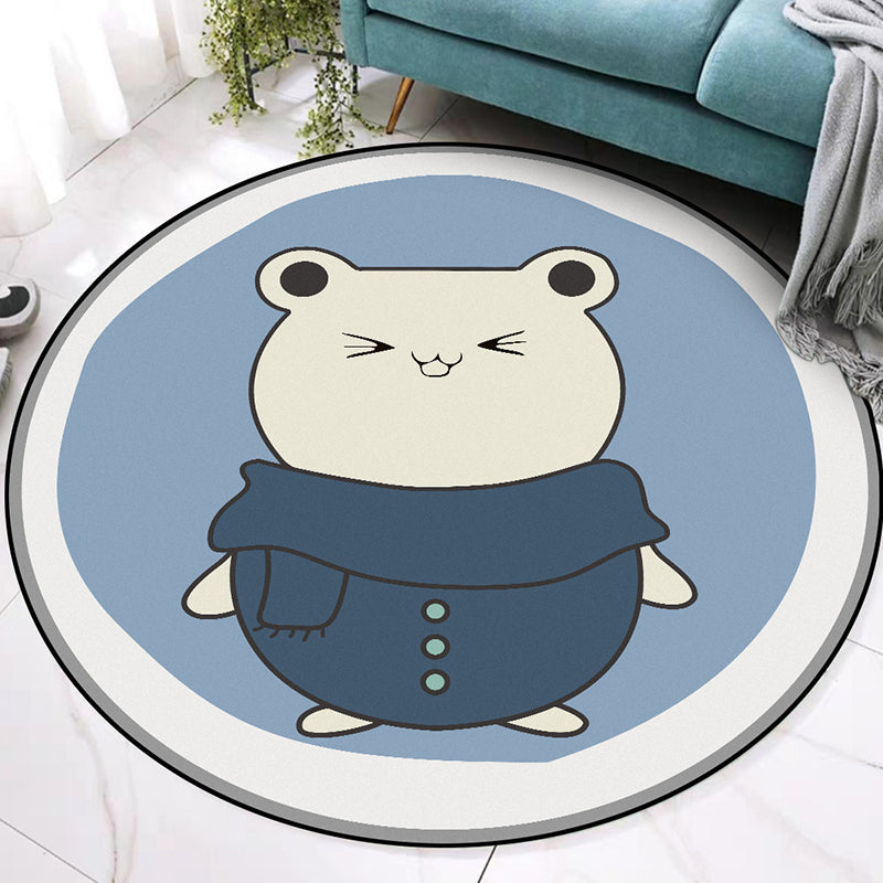 BowLift | Blue Kids Rug | Kids Animal Hamster Pattern Area Rug Polyester Stain Resistant Carpet