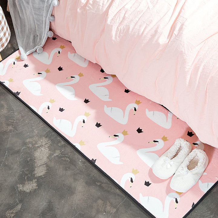 BowLift | Casual Kids Carpet in Pink Animal Swan Crown Pattern Carpet Polyester Non-Slip Rug for Children's Room