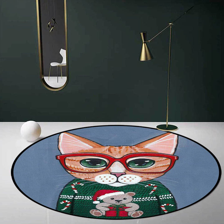 BowLift | Kids Bedroom Carpet in Green and Blue Animal Cat Glass Print Carpet Polyester Pet-Friendly Area Rug