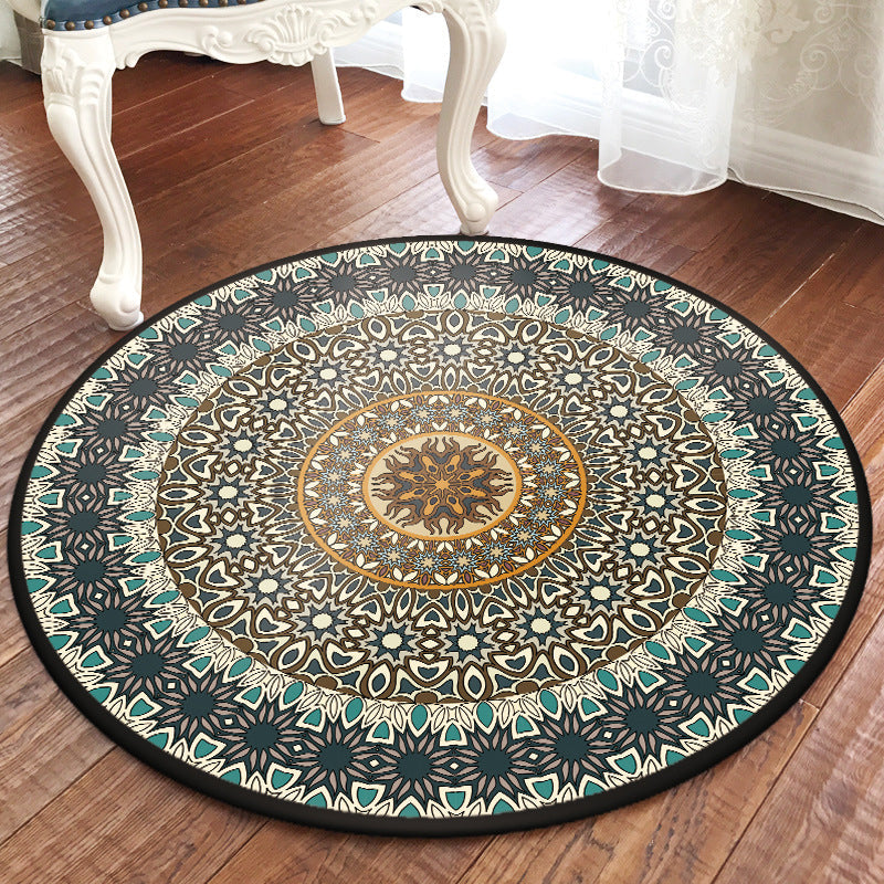 Green and yellow bedroom rug Moroccan floral pattern rug polyester pet-friendly washable rug | Bowlift
