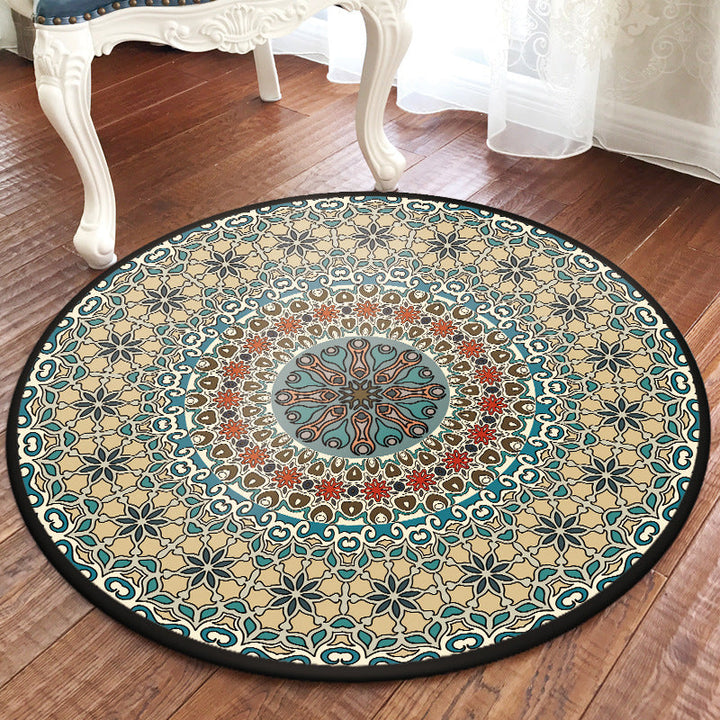 Green and yellow bedroom rug Moroccan floral pattern rug polyester pet-friendly washable rug | Bowlift