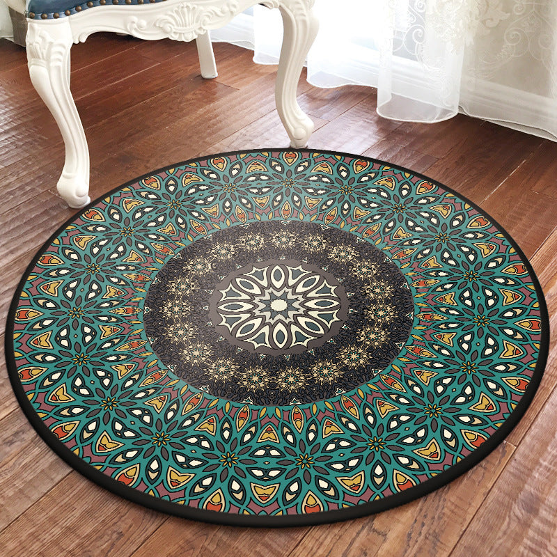 Green and yellow bedroom rug Moroccan floral pattern rug polyester pet-friendly washable rug | Bowlift