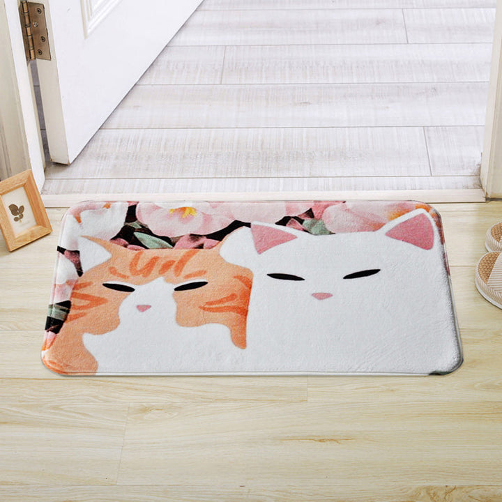 BowLift | Kids Children's Room Rug in Pink and Yellow Animal Cat Flower Pattern Rug Polyester Non-Slip Back Rug
