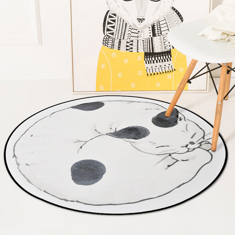 BowLift | Simple children's rug in gray and white with animal cat pattern rug polyester stain-resistant rug for the children's room