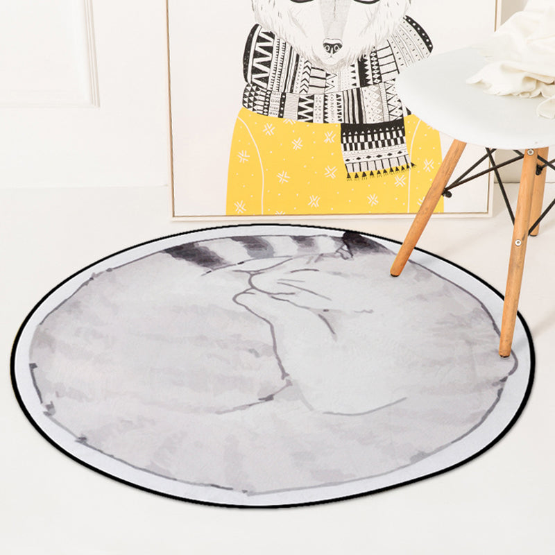 BowLift | Simple children's rug in gray and white with animal cat pattern rug polyester stain-resistant rug for the children's room