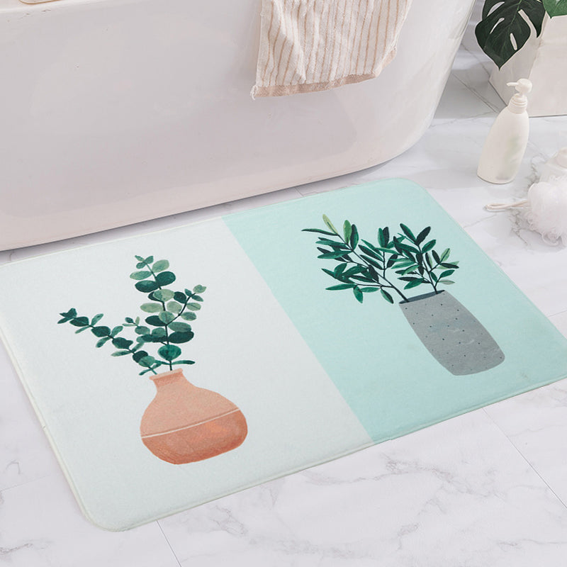 BowLift | Green and Pink Children's Room Carpet Children Botanical Leaf Potted Plants Pattern Area Rug Polyester Pet Friendly Carpet