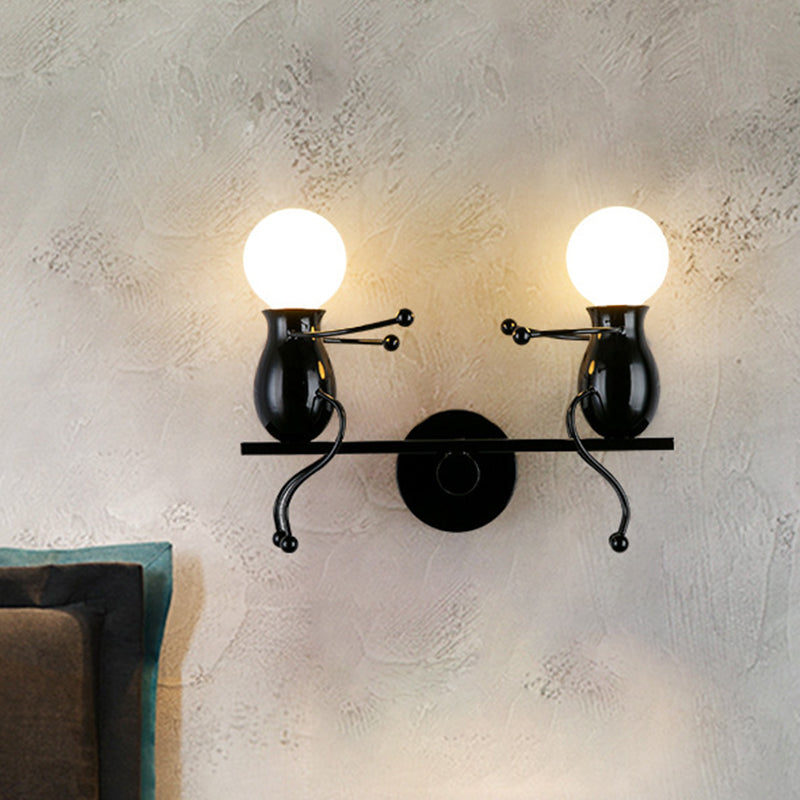 BowLift | Black/White/Red Childish Wall-Mounted Lamp Kids 2 Heads Metal Wall Light with Swing Arm