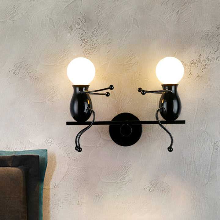 BowLift | Black/White/Red Childish Wall-Mounted Lamp Kids 2 Heads Metal Wall Light with Swing Arm