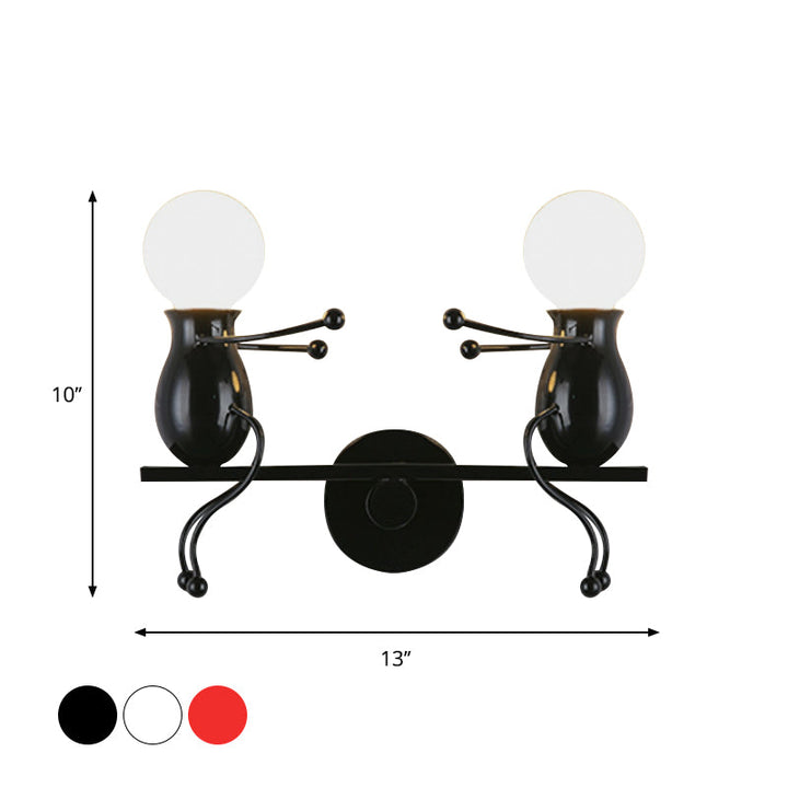 BowLift | Black/White/Red Childish Wall-Mounted Lamp Kids 2 Heads Metal Wall Light with Swing Arm