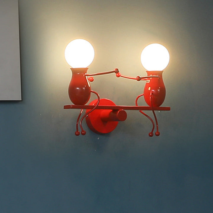 BowLift | Black/White/Red Childish Wall-Mounted Lamp Kids 2 Heads Metal Wall Light with Swing Arm