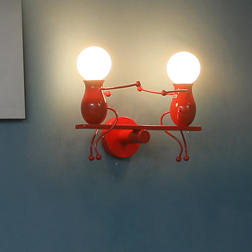 BowLift | Black/White/Red Childish Wall-Mounted Lamp Kids 2 Heads Metal Wall Light with Swing Arm