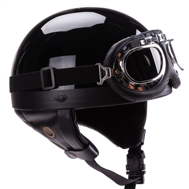 Vintage-Style Open-Face Motorcycle Helmet with Goggles Bowlift