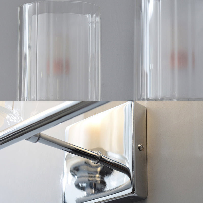BowLift | 2-piece Bulb Wall Lamp with Cylindrical Glass Shade Modern Living Room Wall Lighting Fixture in White