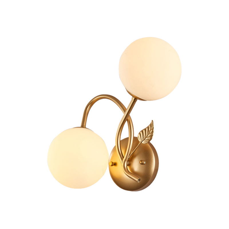 BowLift | Double Globe Opal Glass Wall Light Modern 2-Bulb Coffeehouse Wall Light in Black/Gold