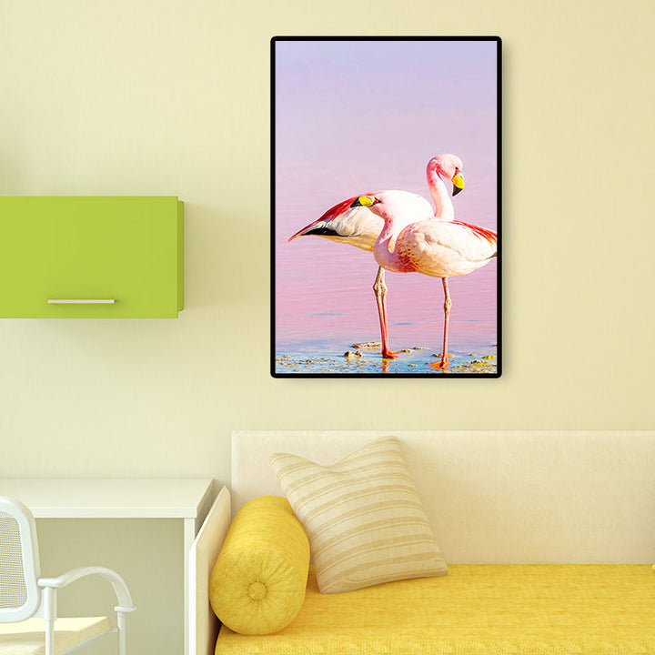 BowLift | Tropix Animal Flamingos Canvas Art Pink-Blue Textured Wall Decoration for the Seating Area