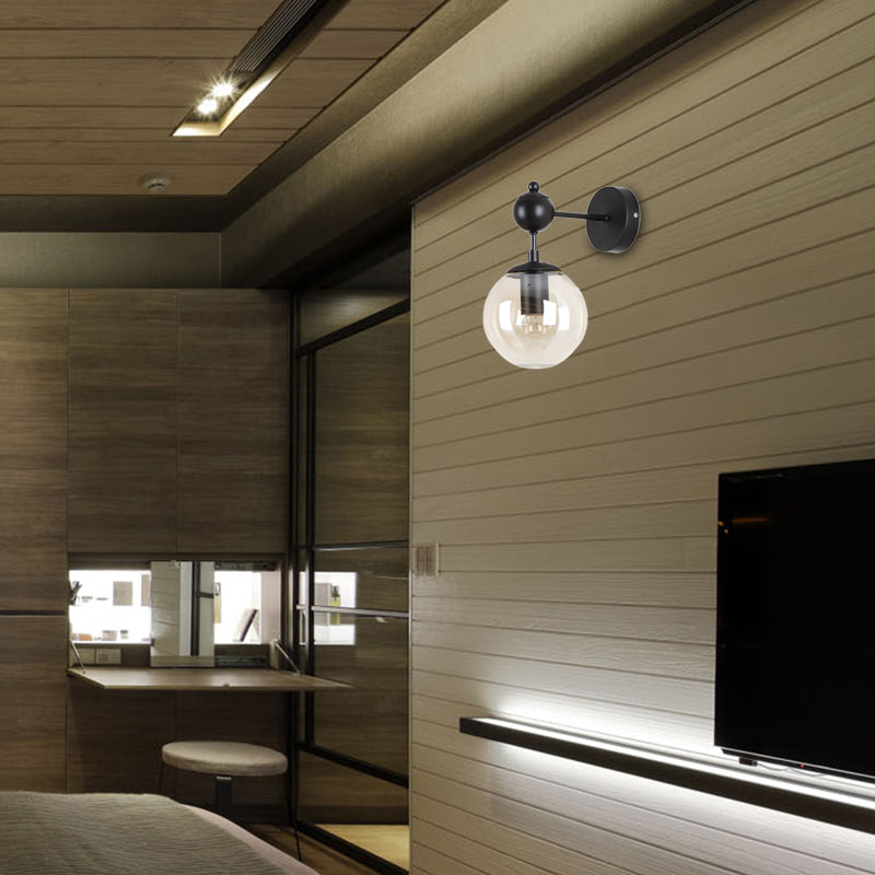 BowLift | Globe Shade Living Room Wall Light Industrial Clear/Grey/Amber Glass 1 Light Black Wall Lamp