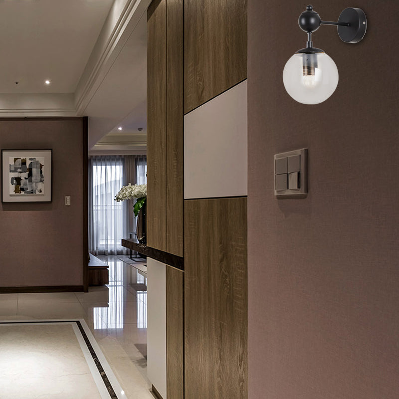 BowLift | Globe Shade Living Room Wall Light Industrial Clear/Grey/Amber Glass 1 Light Black Wall Lamp