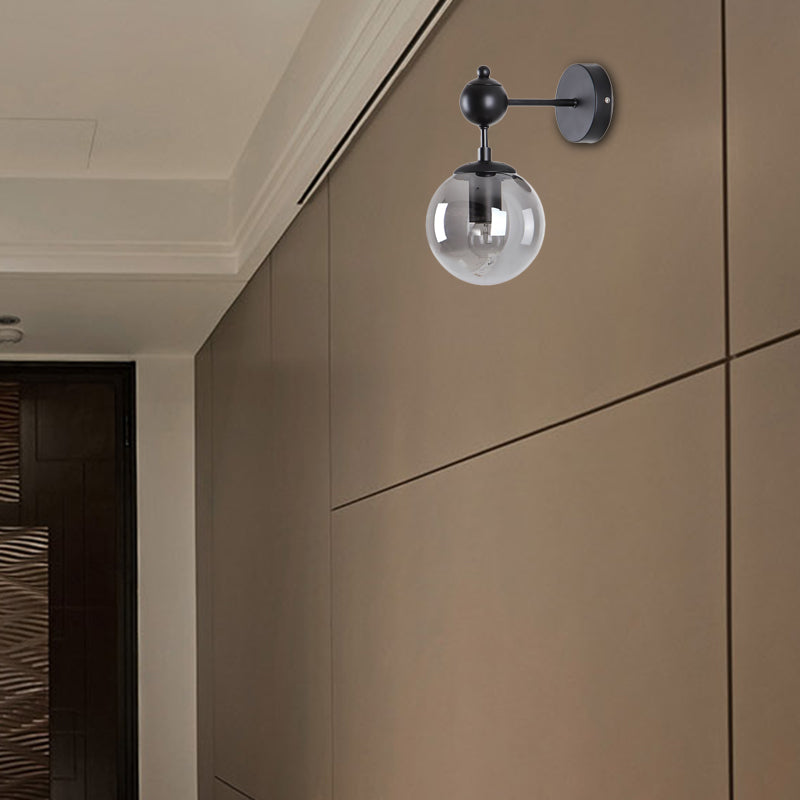 BowLift | Globe Shade Living Room Wall Light Industrial Clear/Grey/Amber Glass 1 Light Black Wall Lamp