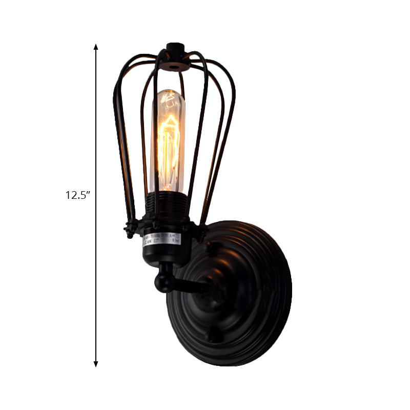 BowLift | 1 Head Wall Scone Light with Bulb Cage Shade Metal Industrial Rustic Hallway Wall Lighting in Black, 2 Packs