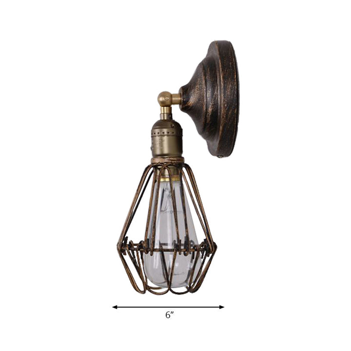 BowLift | 1 Light Bulb Wire Cage Wall Light Country House Style Stylish Antique Brass Wrought Iron Wall Light Lighting for Restaurant