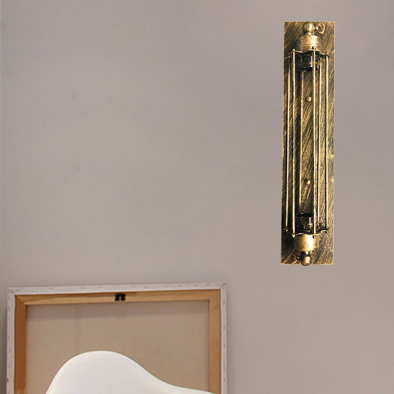 BowLift | 1 Head Wall Lamp Lighting Retro Industrial Linear Wrought Iron Wall Light with Cage Shade in Aged Brass