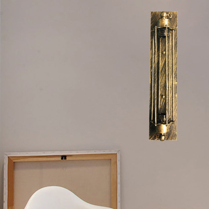 BowLift | 1 Head Wall Lamp Lighting Retro Industrial Linear Wrought Iron Wall Light with Cage Shade in Aged Brass
