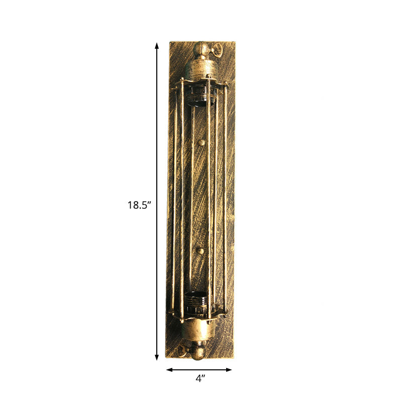 BowLift | 1 Head Wall Lamp Lighting Retro Industrial Linear Wrought Iron Wall Light with Cage Shade in Aged Brass