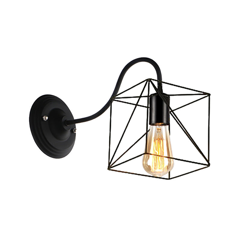 BowLift | Black 1 Head Wall Lamp Vintage Industrial Metal Bottle/Rectangular Wall Light Wall Lamp with Wire Frame for Café